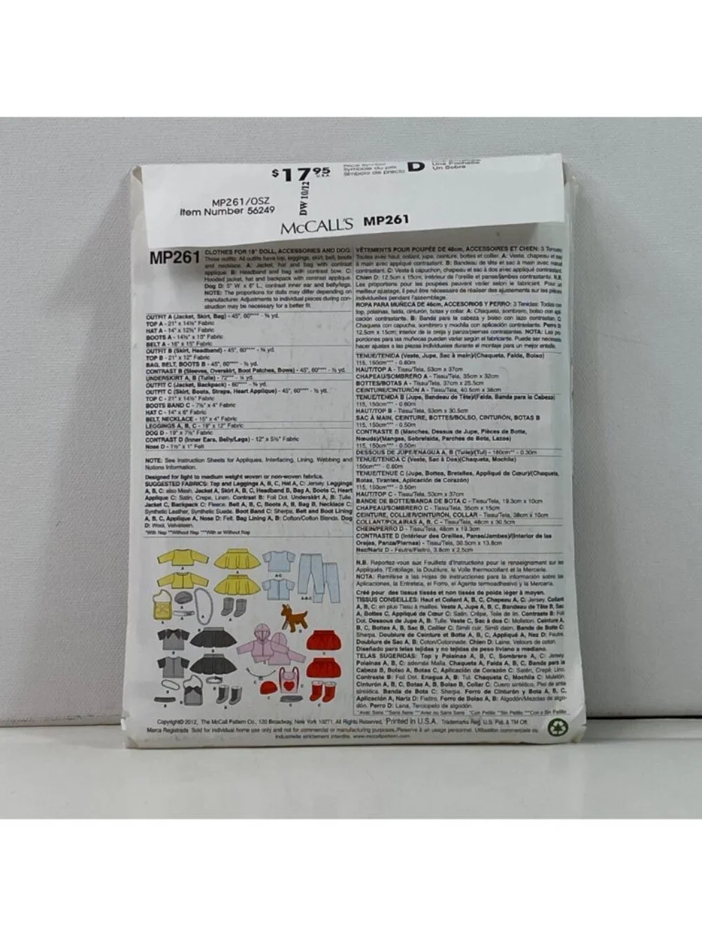 McCalls Crafts MP26118 Inch Doll Pattern Uncut American Girl